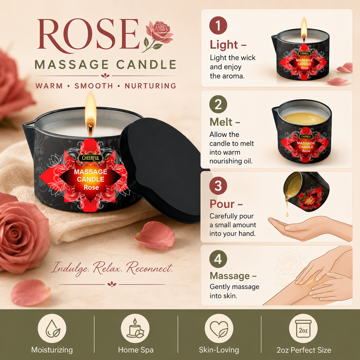 Rose Massage Oil Candle 2oz Bo - Massage Candle Melting ulasan dan harga