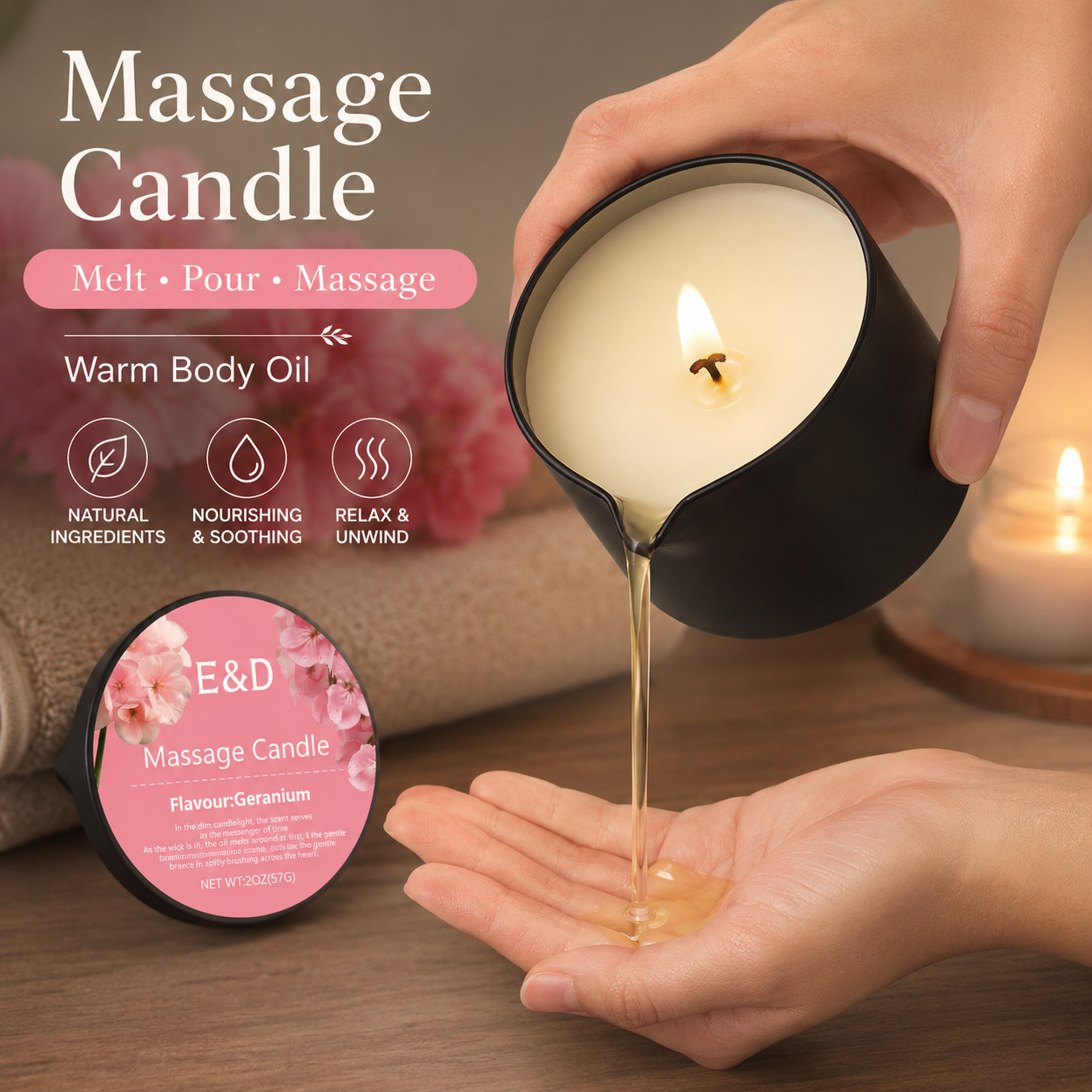 Geranium Massage Oil Candle 2o - Massage Candle Melting ulasan dan harga